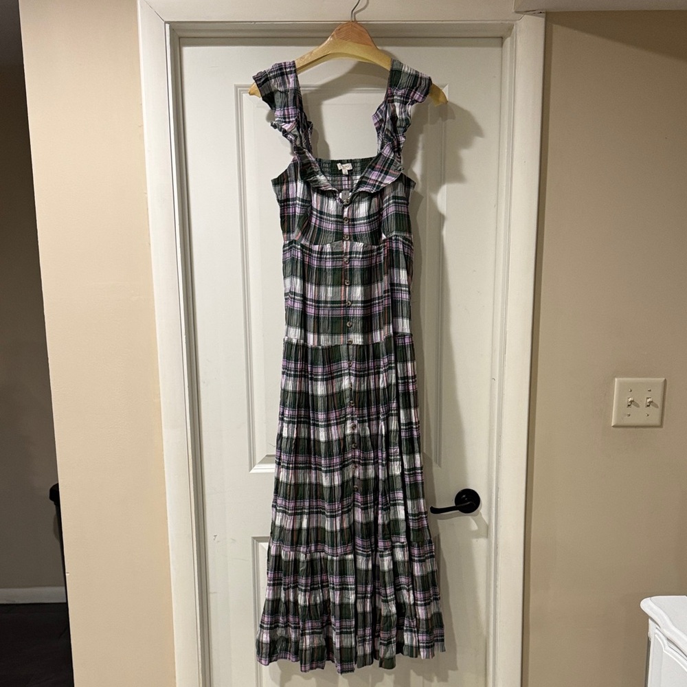 Anthropologie Plaid Button Up Maxi Dress